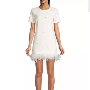 Likely Feather Trimmed Jeweled Marullo Dress
